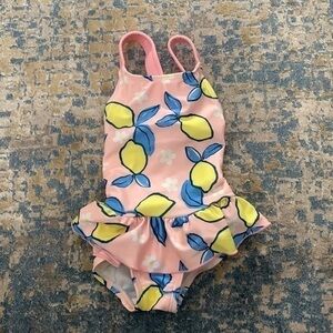 Floattimini baby girl lemon print bating suit size 24 m